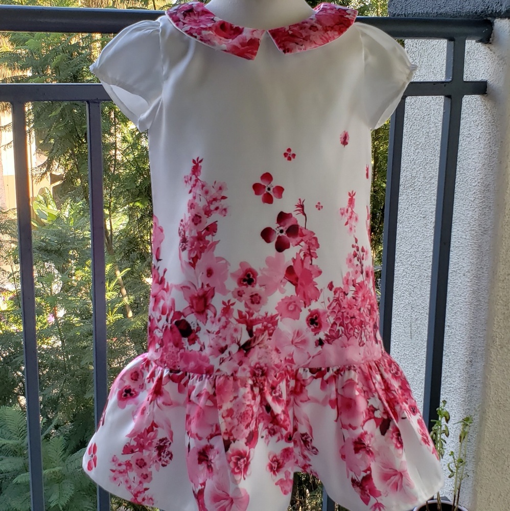 Pink floral handmade drop waist dress